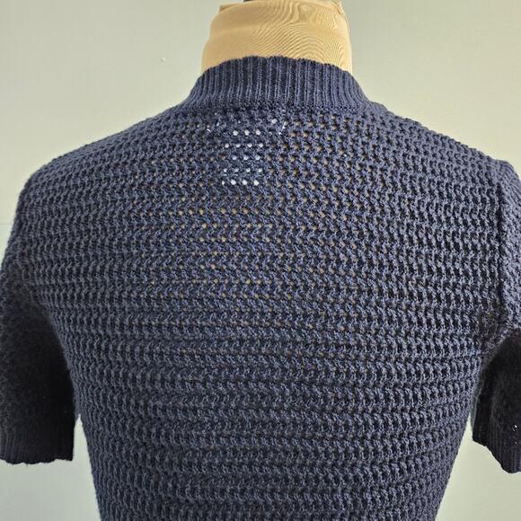 Vicki Wayne Navy Blue Cropped Cocoon Knit Open Shrug Cardigan Size Small - Picture 7 of 10